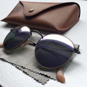Round Ray-bans with Purple Lenses